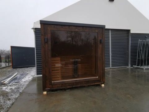 SAUNA zewnętrzna OGRODOWA 2,5x2,5 m Ocieplona +Piec + Witryna
