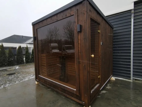 SAUNA zewnętrzna OGRODOWA 2,5x2,5 m Ocieplona +Piec + Witryna